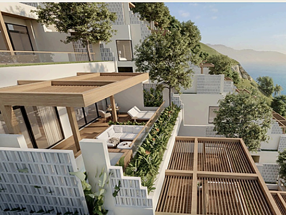 Shanti Mantra Villas rendering, villa terrace with sea view