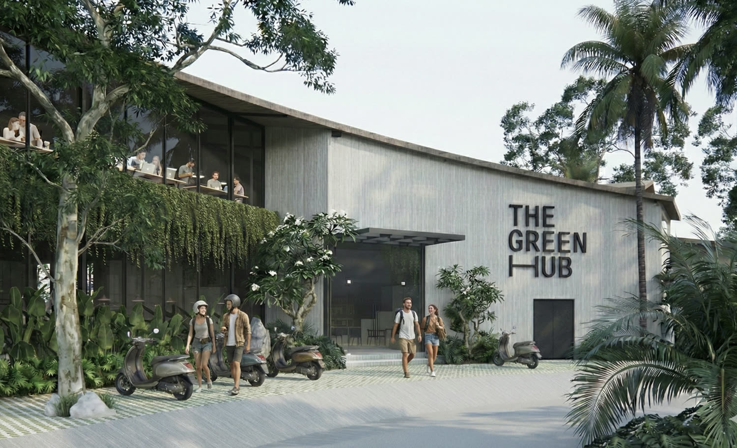 Rendering of The Green Hub coworking and co-living project, Kuta