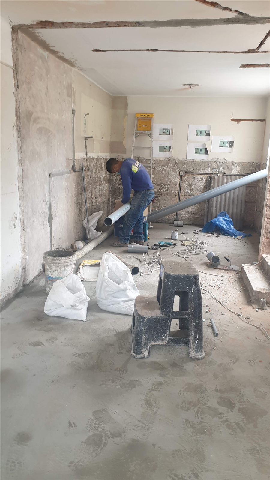 The space before, gutted and under construction